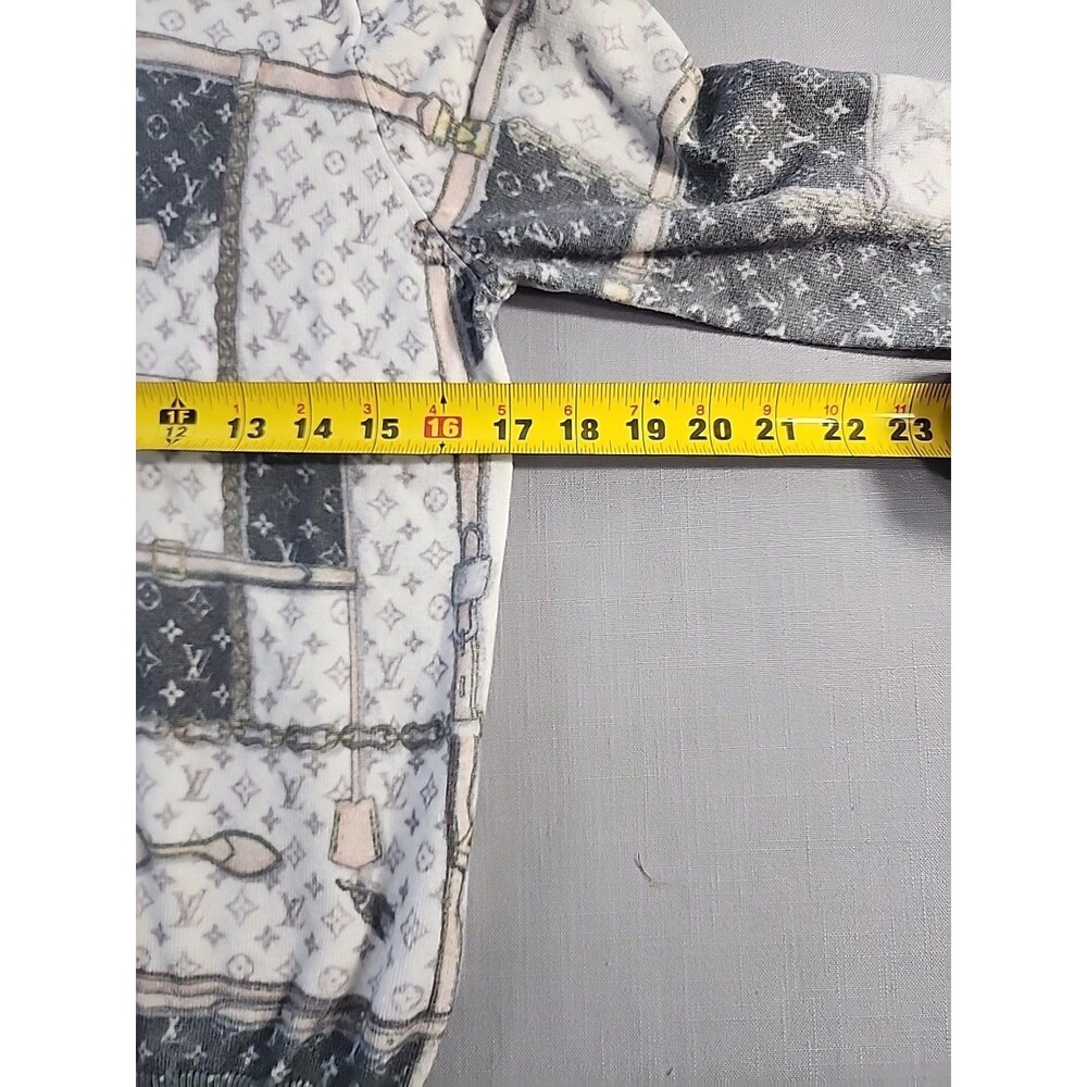 Designer-Style Monogram Print Crewneck Sweater Belt Pattern Knit Top Size S - Picture 7 of 8